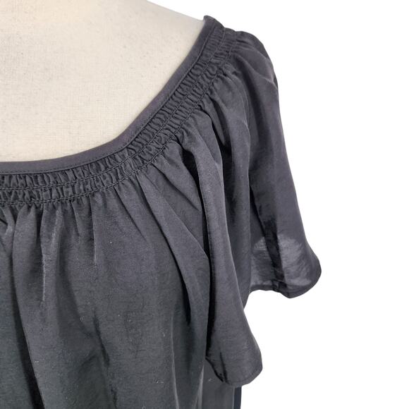 LOFT Mixed Fabric Black Top – Chiffon Front with Cotton Back - Picture 6 of 7